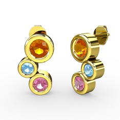 Vinda Küpe - Pembe kuvars, sitrin ve akuamarin 14 ayar altın küpe #bm93lt