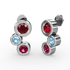 Vinda Küpe - Rodolit garnet, garnet ve akuamarin 18 ayar beyaz altın küpe #bmi37a