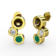 Vinda Küpe - Kök zümrüt, dumanlı kuvars ve swarovski 14 ayar altın küpe #bmn9fn