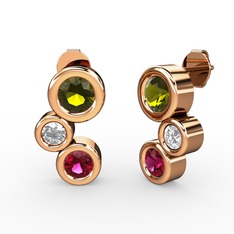 Vinda Küpe - Rodolit garnet, peridot ve beyaz zirkon 8 ayar rose altın küpe #bpiwkm