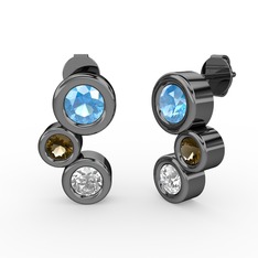 Vinda Küpe - Beyaz zirkon, akuamarin ve dumanlı kuvars 925 ayar siyah rodyum kaplama gümüş küpe #buv49z