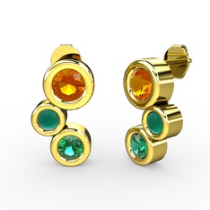 Yeşil kuvars, sitrin ve kök zümrüt 925 ayar altın kaplama gümüş küpe