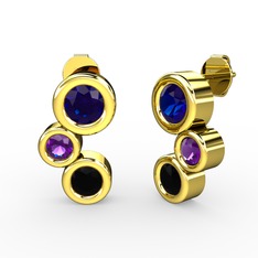 Vinda Küpe - Siyah zirkon, lab safir ve ametist 14 ayar altın küpe #bw51rq