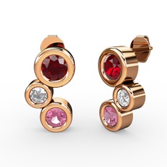 Vinda Küpe - Pembe kuvars, garnet ve beyaz zirkon 8 ayar rose altın küpe #bxu3rz