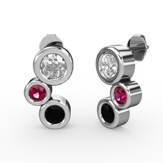 Siyah zirkon, swarovski ve rodolit garnet 18 ayar beyaz altın küpe