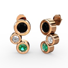 Yeşil kuvars, siyah zirkon ve swarovski 925 ayar rose altın kaplama gümüş küpe