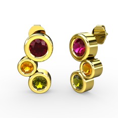 Vinda Küpe - Peridot, rodolit garnet ve sitrin 14 ayar altın küpe #c5mi60
