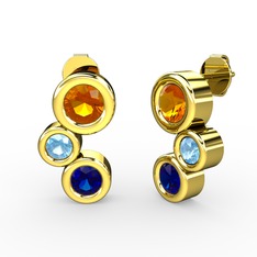 Vinda Küpe - Lab safir, sitrin ve akuamarin 8 ayar altın küpe #c62lh2