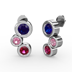 Vinda Küpe - Rodolit garnet, lab safir ve pembe kuvars 14 ayar beyaz altın küpe #cbxrno