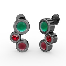 Vinda Küpe - Kök yakut, kök zümrüt ve garnet 925 ayar siyah rodyum kaplama gümüş küpe #cdb6t5