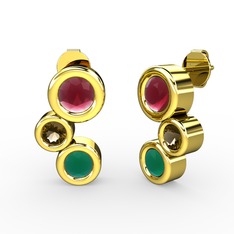 Vinda Küpe - Kök zümrüt, kök yakut ve dumanlı kuvars 14 ayar altın küpe #cm6mu5