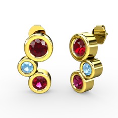 Vinda Küpe - Rodolit garnet, garnet ve akuamarin 14 ayar altın küpe #cwse5r