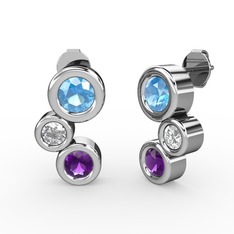 Vinda Küpe - Ametist, akuamarin ve swarovski 18 ayar beyaz altın küpe #czipi