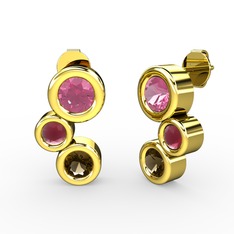 Vinda Küpe - Dumanlı kuvars, pembe kuvars ve kök yakut 14 ayar altın küpe #da84m5