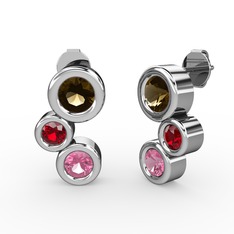 Vinda Küpe - Pembe kuvars, dumanlı kuvars ve garnet 8 ayar beyaz altın küpe #dn4us6