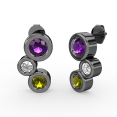 Vinda Küpe - Peridot, ametist ve swarovski 925 ayar siyah rodyum kaplama gümüş küpe #dna7ei