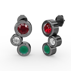 Vinda Küpe - Kök zümrüt, garnet ve swarovski 925 ayar siyah rodyum kaplama gümüş küpe #doezrl