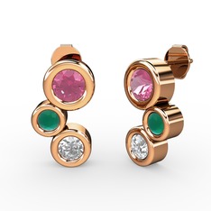 Vinda Küpe - Pırlanta, pembe kuvars ve kök zümrüt 18 ayar rose altın küpe (1 karat) #dr9rkk