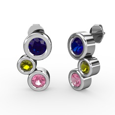 Vinda Küpe - Pembe kuvars, lab safir ve peridot 18 ayar beyaz altın küpe #dw2ve2