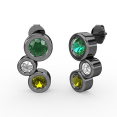 Vinda Küpe - Peridot, yeşil kuvars ve swarovski 925 ayar siyah rodyum kaplama gümüş küpe #dy4k3k