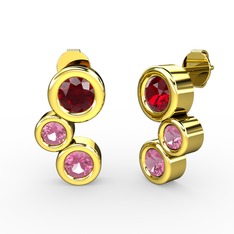 Pembe kuvars ve garnet 14 ayar altın küpe