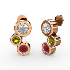 Kök yakut, swarovski ve peridot 8 ayar rose altın küpe