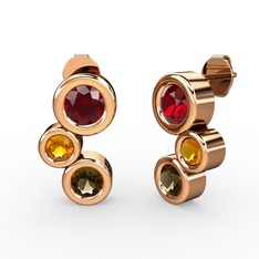 Dumanlı kuvars, garnet ve sitrin 8 ayar rose altın küpe