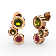 Kök yakut, peridot ve dumanlı kuvars 925 ayar rose altın kaplama gümüş küpe