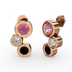 Vinda Küpe - Siyah zirkon, pembe kuvars ve swarovski 8 ayar rose altın küpe #eq4oay