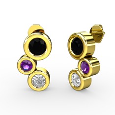 Vinda Küpe - Pırlanta, siyah zirkon ve ametist 8 ayar altın küpe (1 karat) #eqf20k