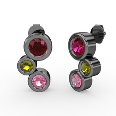 Vinda Küpe - Pembe kuvars, rodolit garnet ve peridot 925 ayar siyah rodyum kaplama gümüş küpe #eugzl9