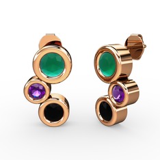 Vinda Küpe - Siyah zirkon, kök zümrüt ve ametist 18 ayar rose altın küpe #evfkls