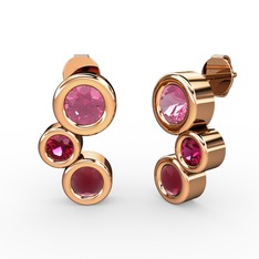 Vinda Küpe - Kök yakut, pembe kuvars ve rodolit garnet 14 ayar rose altın küpe #f29zfu