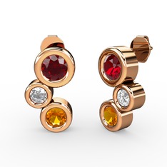 Vinda Küpe - Sitrin, garnet ve pırlanta 18 ayar rose altın küpe (0.48 karat) #f6xu