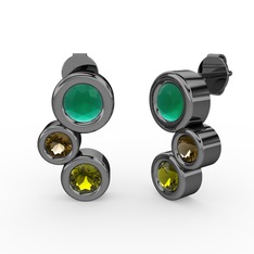 Vinda Küpe - Peridot, kök zümrüt ve dumanlı kuvars 925 ayar siyah rodyum kaplama gümüş küpe #f7qafy