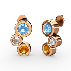 Sitrin, akuamarin ve swarovski 18 ayar rose altın küpe