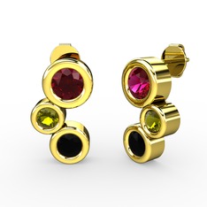 Vinda Küpe - Siyah zirkon, rodolit garnet ve peridot 8 ayar altın küpe #fsi0ji