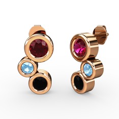 Siyah zirkon, rodolit garnet ve akuamarin 925 ayar rose altın kaplama gümüş küpe