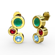 Vinda Küpe - Akuamarin, kök zümrüt ve garnet 14 ayar altın küpe #g5eth2