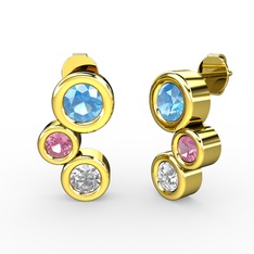Vinda Küpe - Swarovski, akuamarin ve pembe kuvars 18 ayar altın küpe #gcjle3