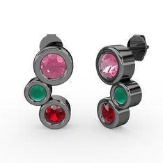 Garnet, pembe kuvars ve kök zümrüt 925 ayar siyah rodyum kaplama gümüş küpe