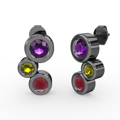 Vinda Küpe - Kök yakut, ametist ve peridot 925 ayar siyah rodyum kaplama gümüş küpe #grqwut