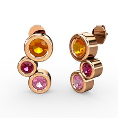 Pembe kuvars, sitrin ve rodolit garnet 18 ayar rose altın küpe