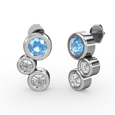 Vinda Küpe - Beyaz zirkon, akuamarin ve pırlanta 8 ayar beyaz altın küpe (0.48 karat) #gzsn2l