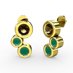 Vinda Küpe - Kök zümrüt ve dumanlı kuvars 8 ayar altın küpe #h0ot04