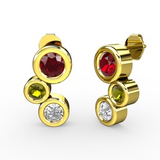 Vinda Küpe - Swarovski, garnet ve peridot 8 ayar altın küpe #h0tdpd