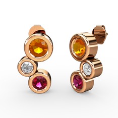 Vinda Küpe - Rodolit garnet, sitrin ve swarovski 8 ayar rose altın küpe #h9rfqt