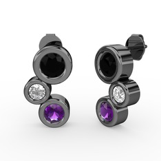 Vinda Küpe - Ametist, siyah zirkon ve beyaz zirkon 925 ayar siyah rodyum kaplama gümüş küpe #hd6wt1