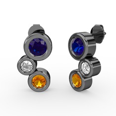 Vinda Küpe - Sitrin, lab safir ve beyaz zirkon 925 ayar siyah rodyum kaplama gümüş küpe #hg8umw