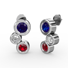 Garnet, lab safir ve pırlanta 14 ayar beyaz altın küpe (0.48 karat)